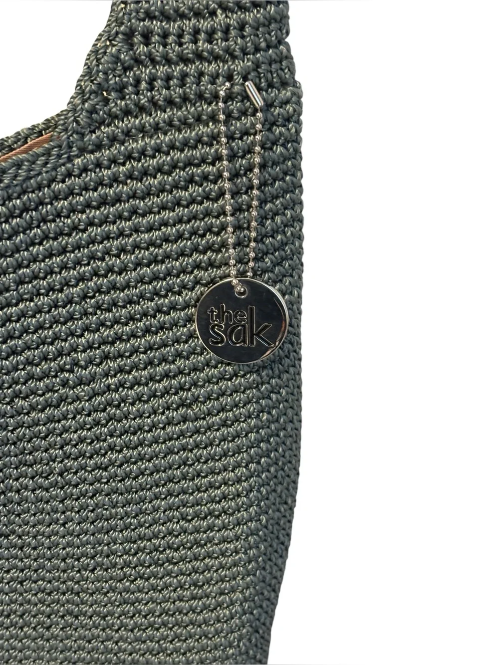 The Sak Hand Crocheted Hobo Shoulder Bag Slouchy Silhouette Olive Green